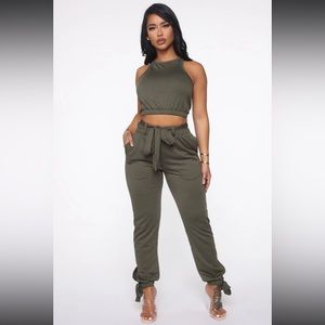 Olive Belted Jogger Pants (only)